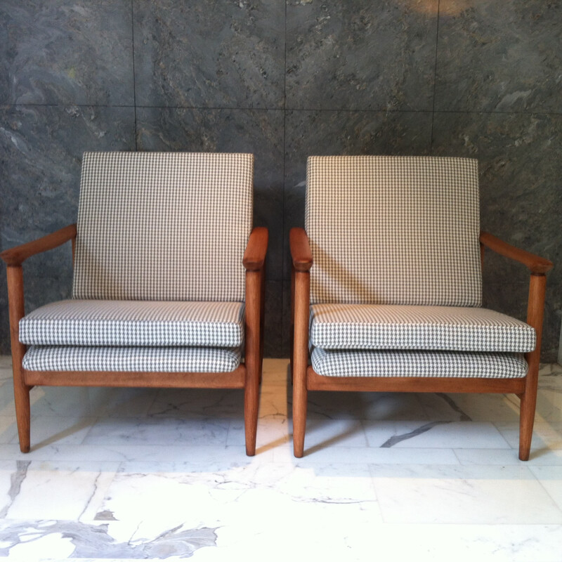 Pair of armchairs with hounds-tooth fabric - 1970s 
