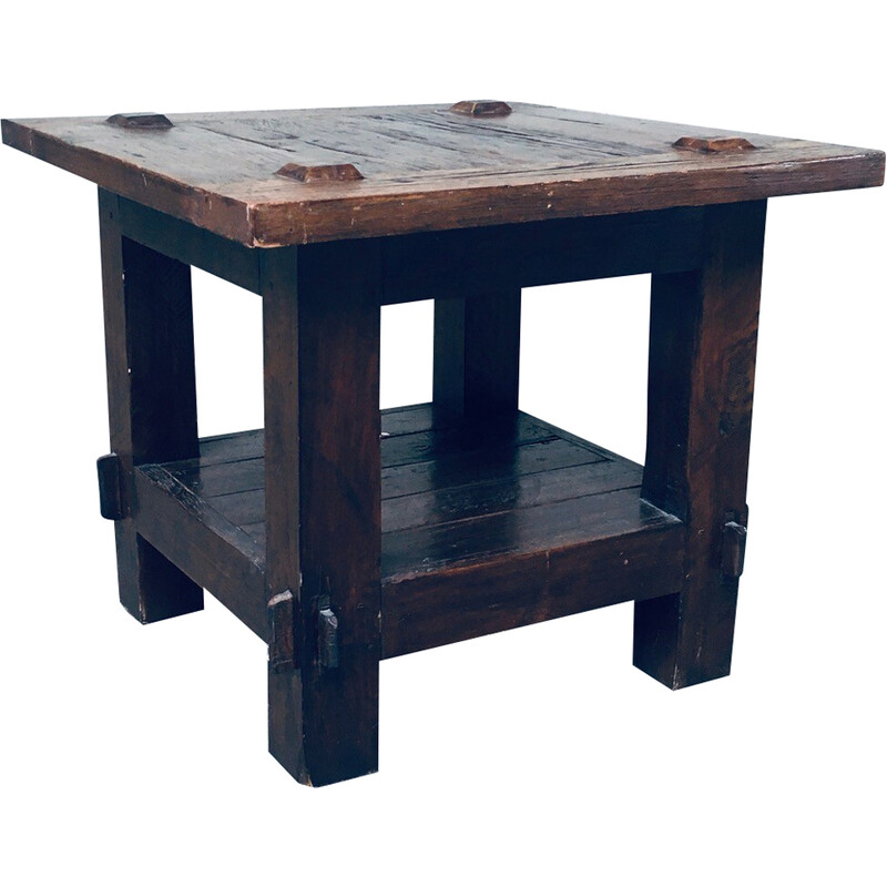 Mesa auxiliar vintage de madera maciza de roble, Francia años 30