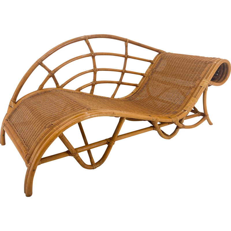 Vintage garden rattan lounge chair, 1980s