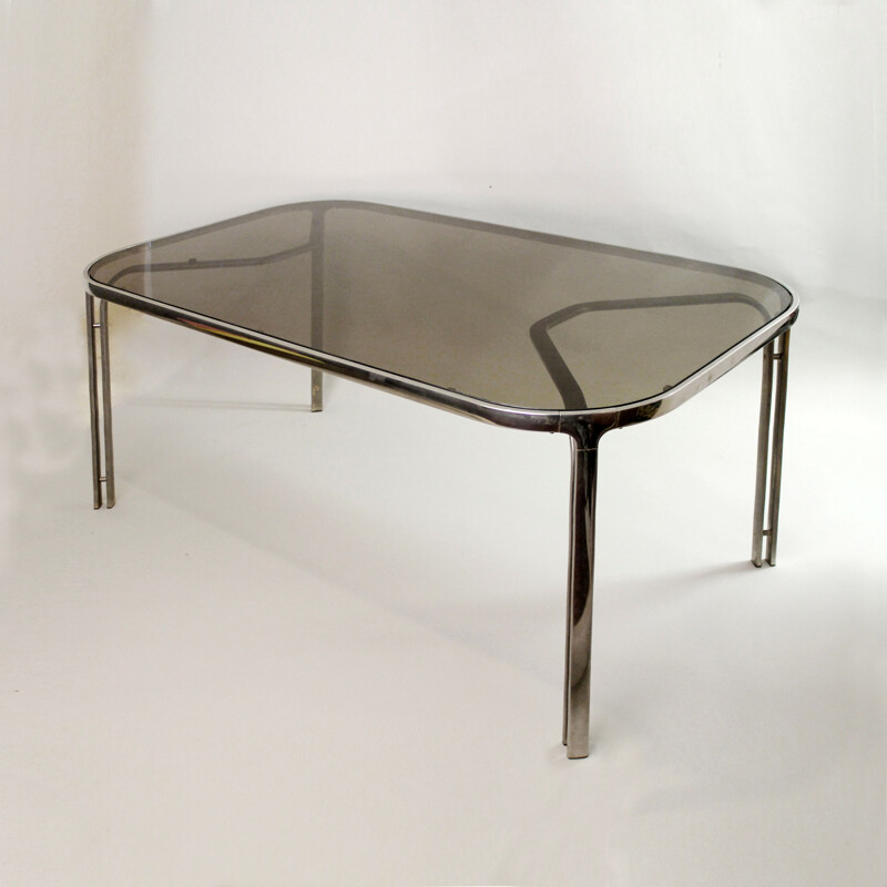 Table à repas en chrome et en verre de Renato Zevi - 1970