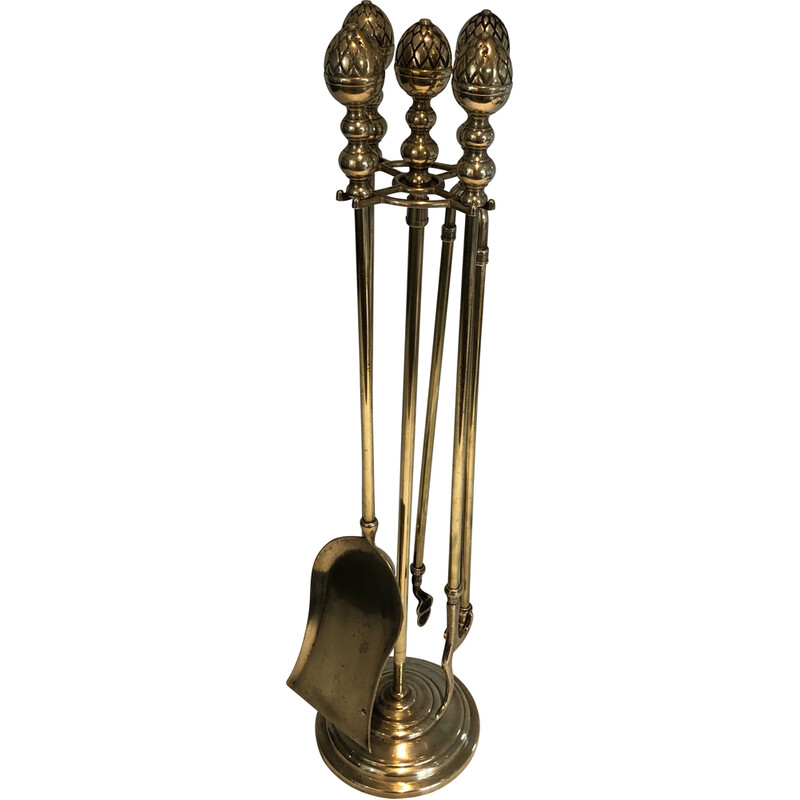 Vintage pine cone brass fire set, 1970