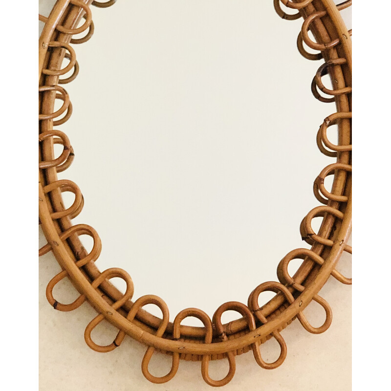 Vintage mirror in rattan, Italy 1960