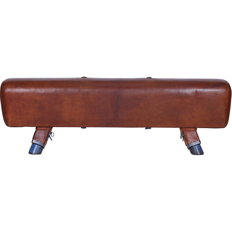 Vintage gymnastic leather pommel horse bench, Czechoslovakia 1930s