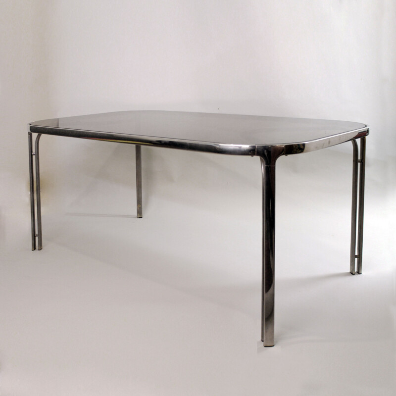 Dining table in chromed steel and glass by Renato Zevi - 1970s