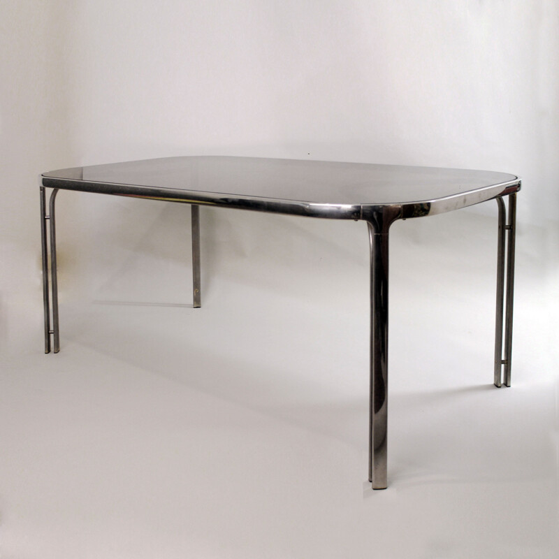 Table à repas en chrome et en verre de Renato Zevi - 1970