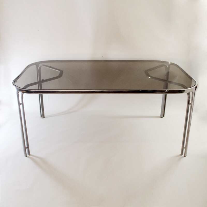 Dining table in chromed steel and glass by Renato Zevi - 1970s