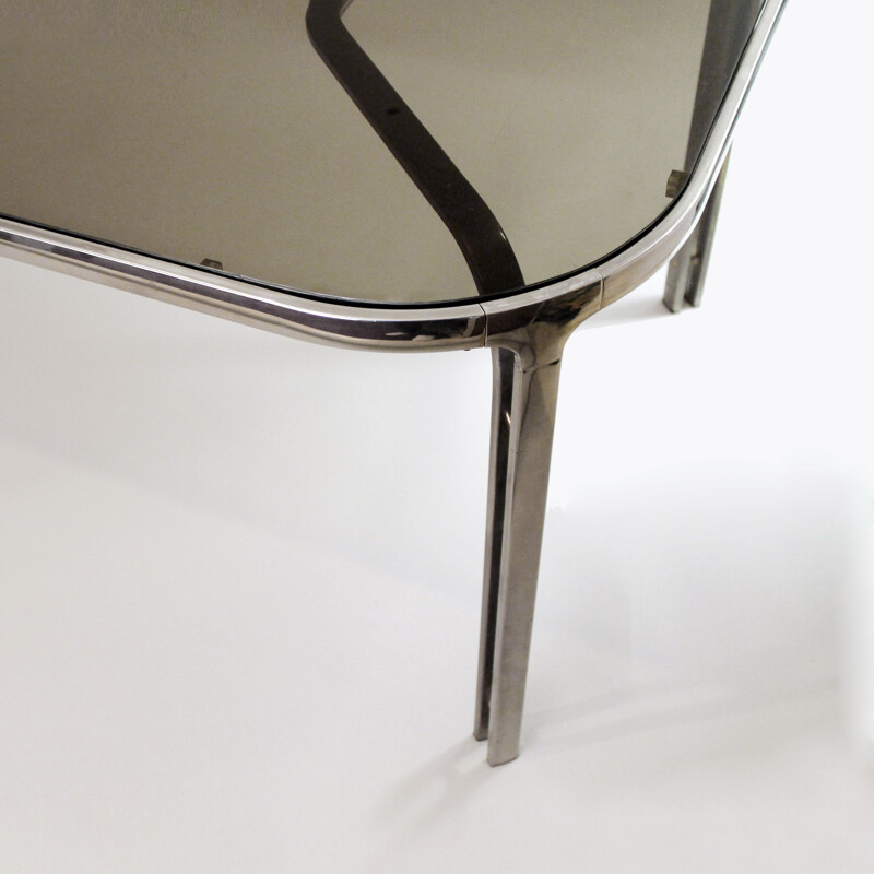 Dining table in chromed steel and glass by Renato Zevi - 1970s