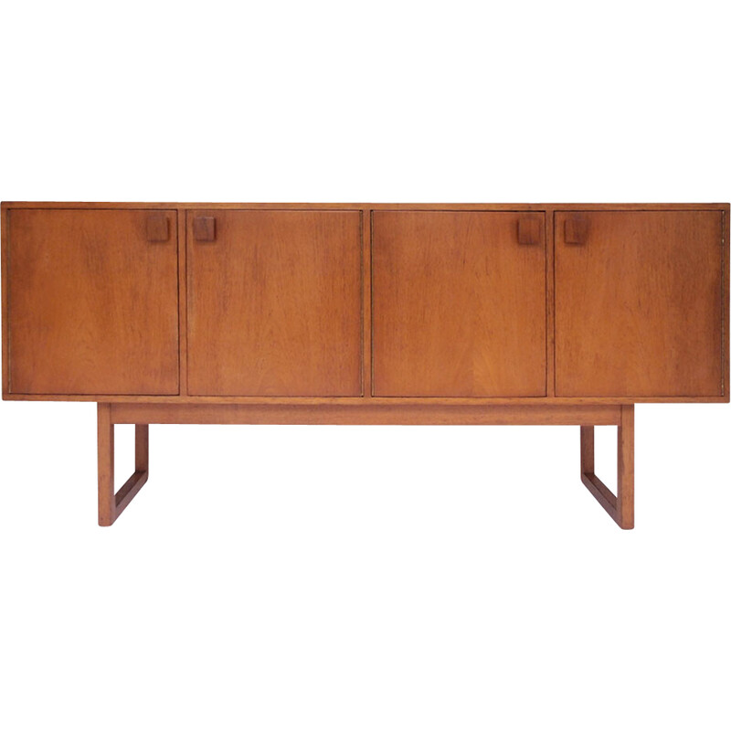 Vintage rectilinear Scandinavian sideboard in honey teak, 1950-1960