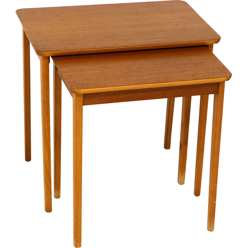 Vintage teak and beechwood nesting tables, Sweden 1950