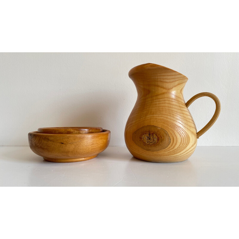Set di 3 vasi vintage in legno tornito