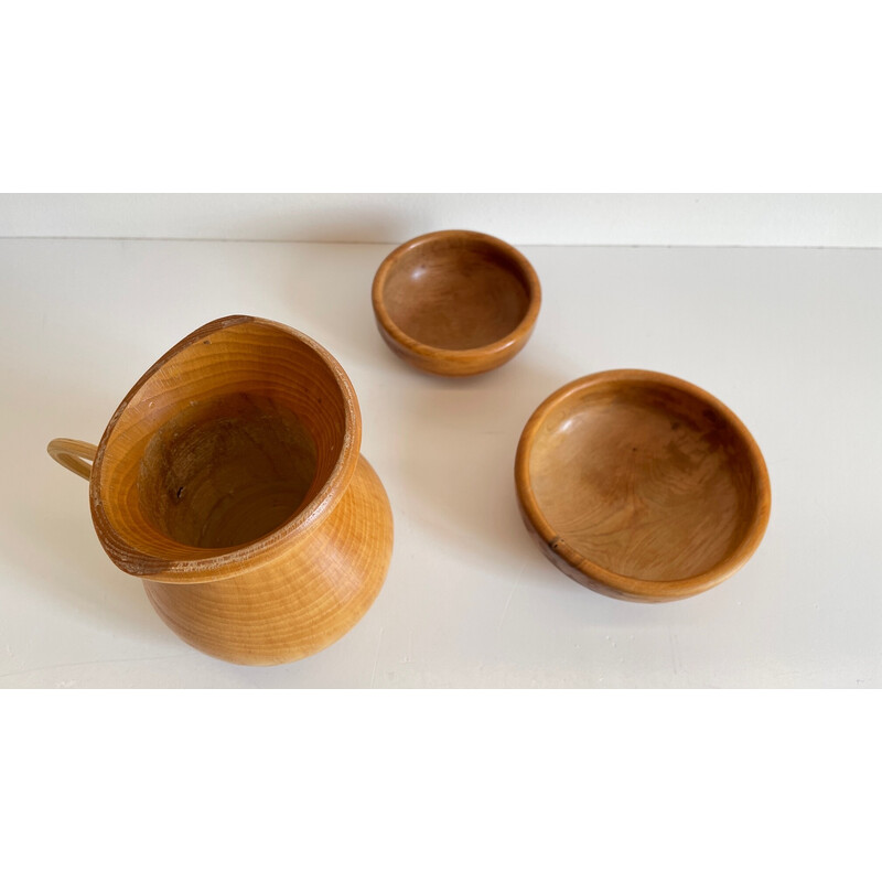 Set of 3 vintage turned wood pots