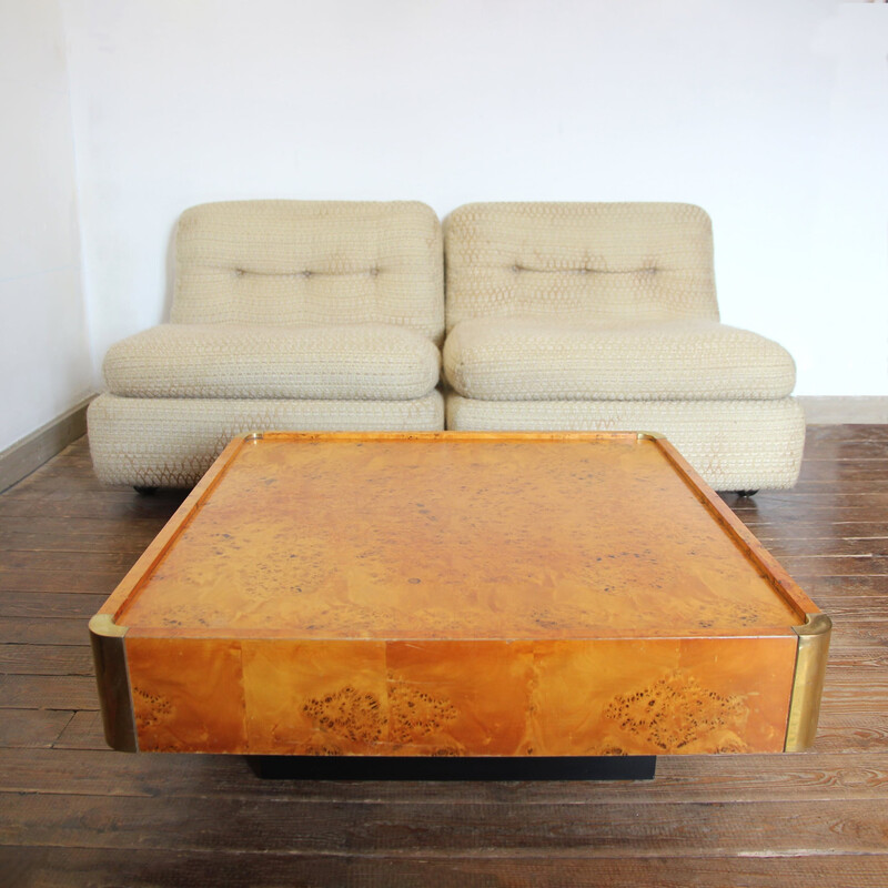 Vintage coffee table in burr wood for Mario Sabot, 1960-1970