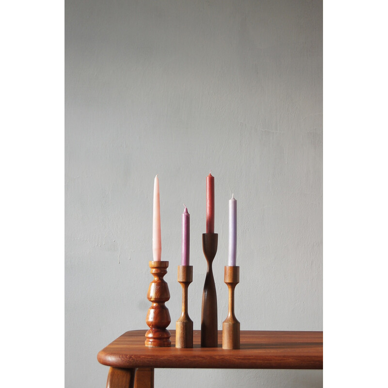 Set di 4 candelieri scandinavi in legno vintage