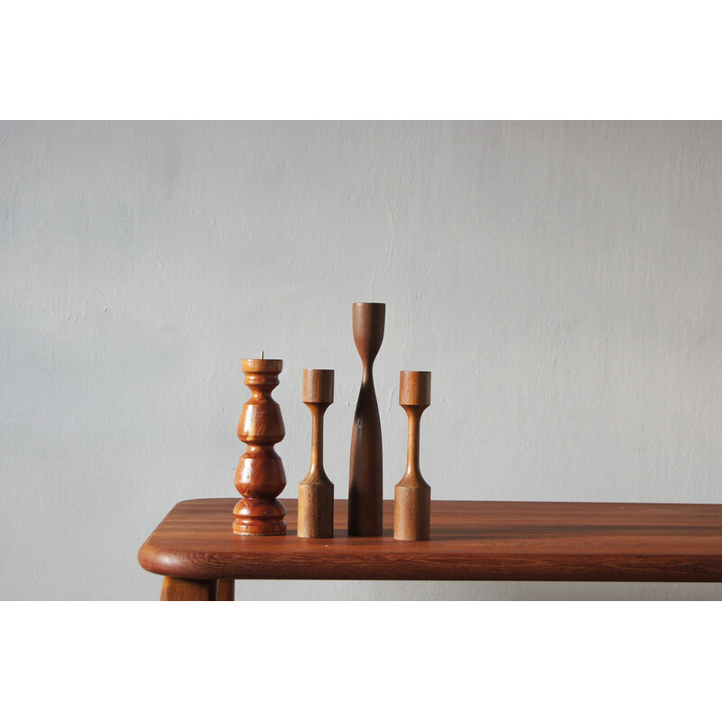 Set of 4 Scandinavian vintage wooden candlesticks