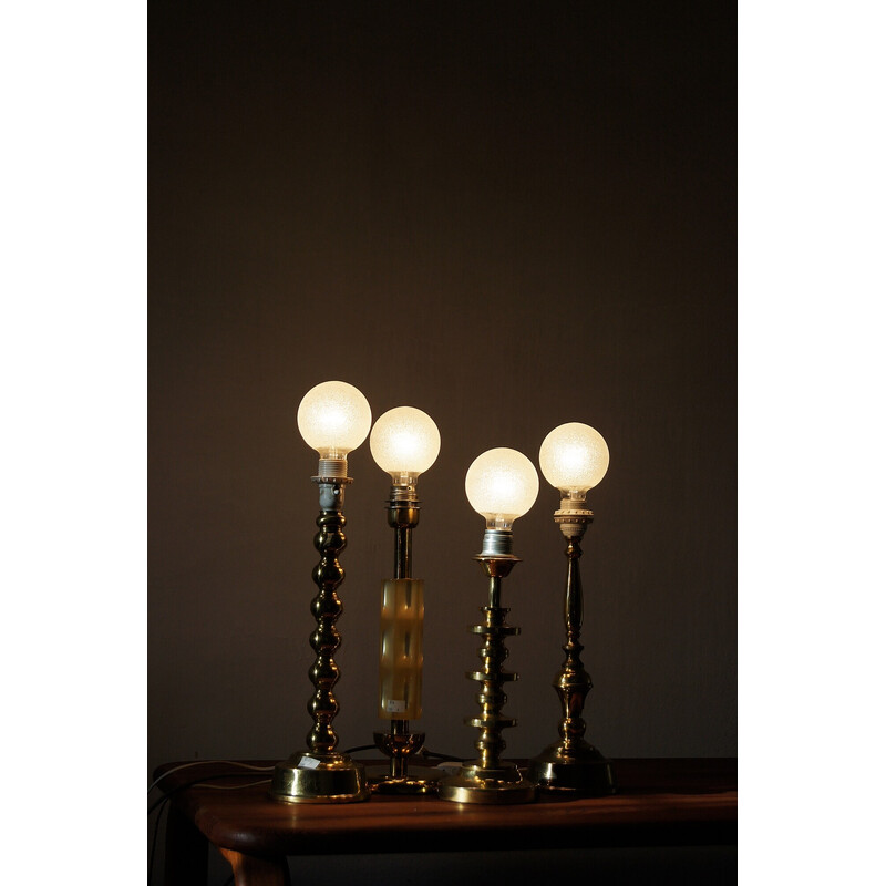 Set of 4 vintage Scandinavian brass table lamps