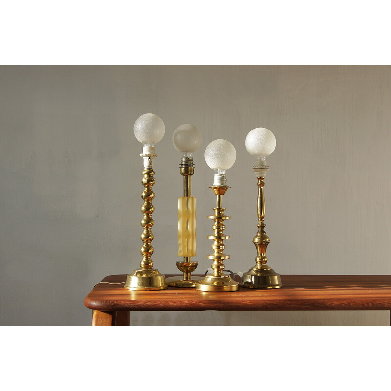 Satz von 4 skandinavischen Messing-Tischlampen im Vintage-Stil