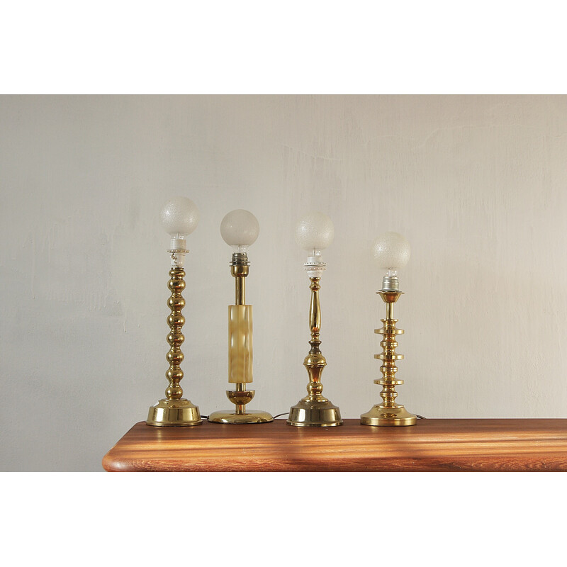 Set of 4 vintage Scandinavian brass table lamps