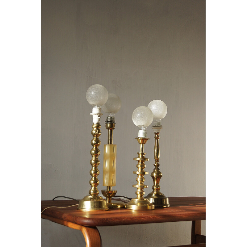 Set of 4 vintage Scandinavian brass table lamps