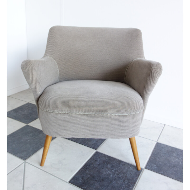 Grey armchair in velvet and wood - 1950s