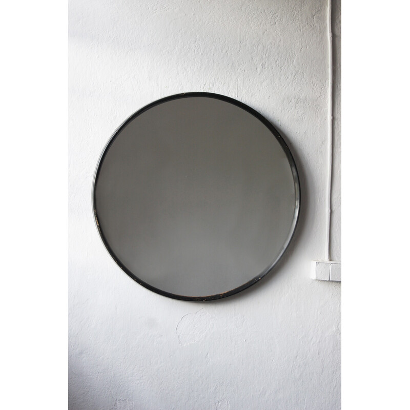 Vintage Scandinavian round wooden mirror, 1960s