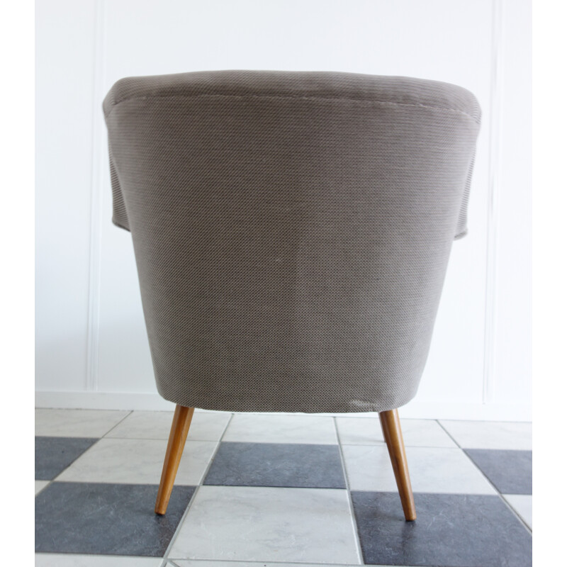 Grey armchair in velvet and wood - 1950s