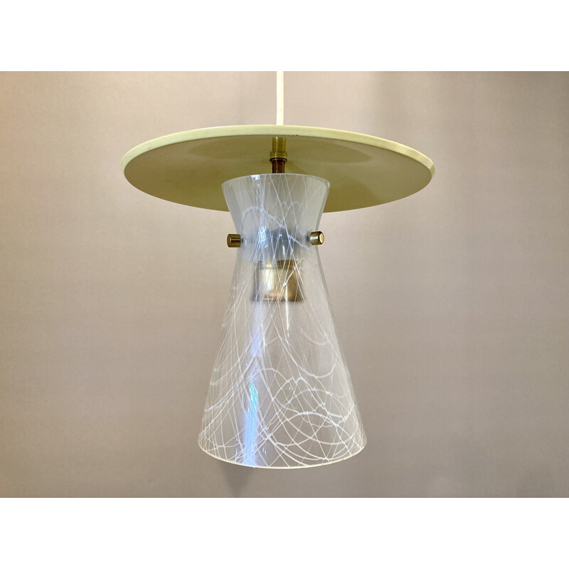 Vintage metal and glass pendant lamp, 1950s