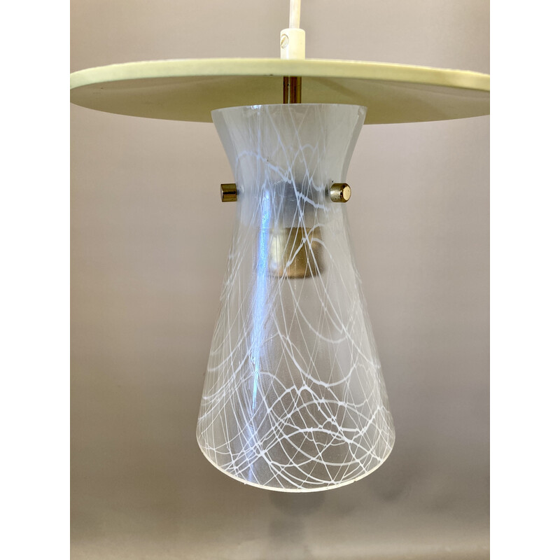 Vintage metal and glass pendant lamp, 1950s