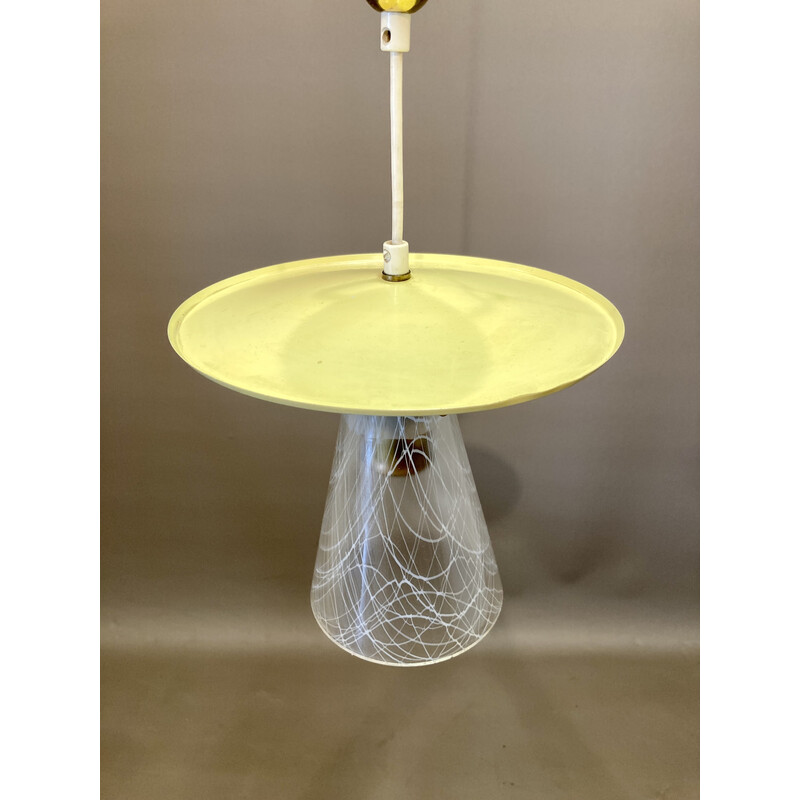 Vintage metal and glass pendant lamp, 1950s