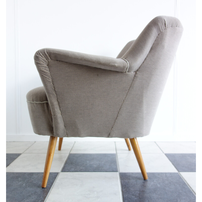 Grey armchair in velvet and wood - 1950s