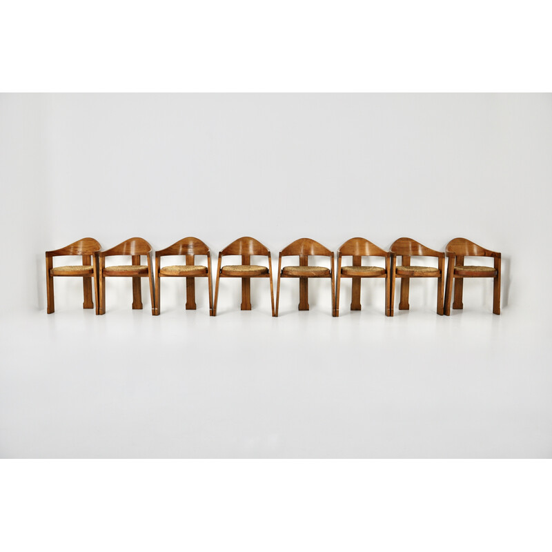 Set of 8 vintage Italian wicker chairs, 1950