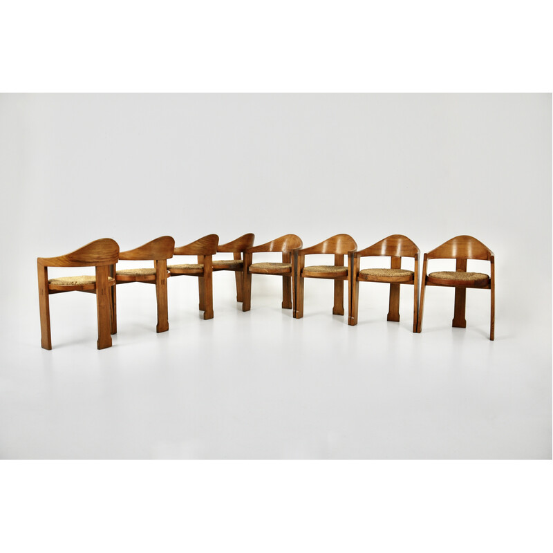 Conjunto de 8 cadeiras de vime italianas vintage, 1950
