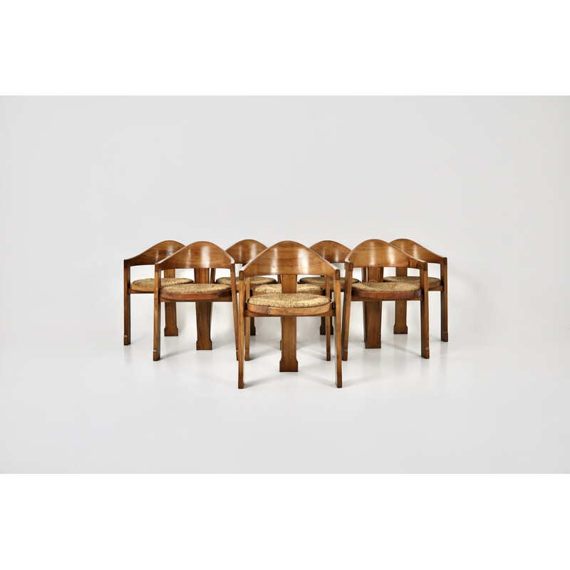 Ensemble de 8 chaises vintage italiennes en osier, 1950
