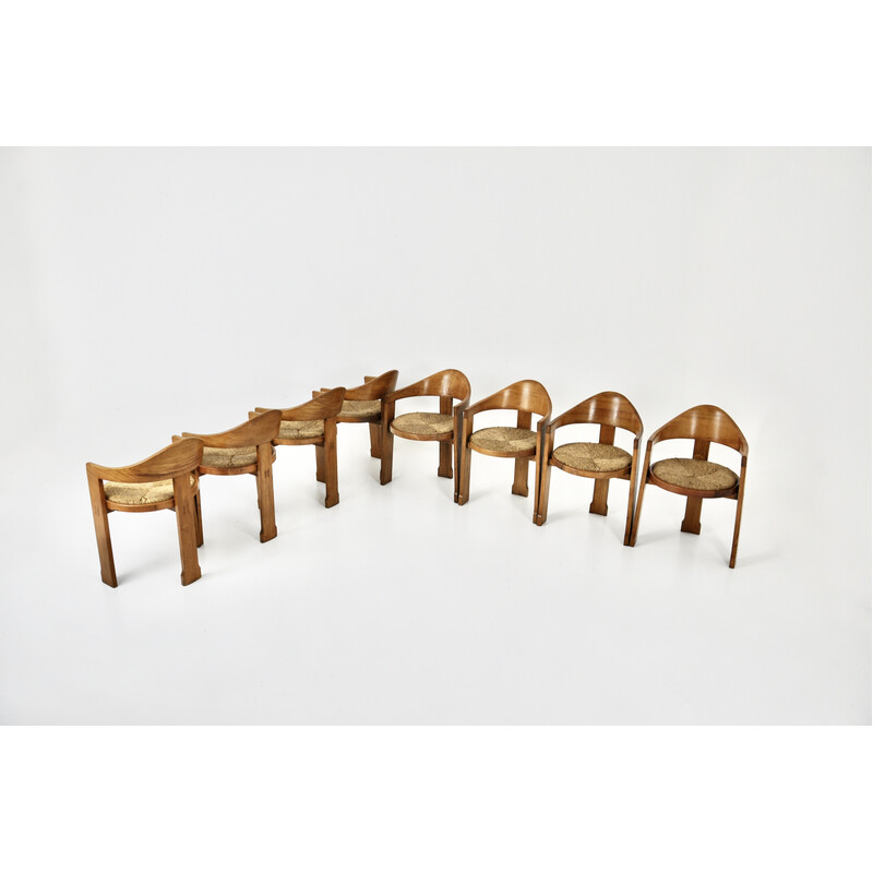 Ensemble de 8 chaises vintage italiennes en osier, 1950