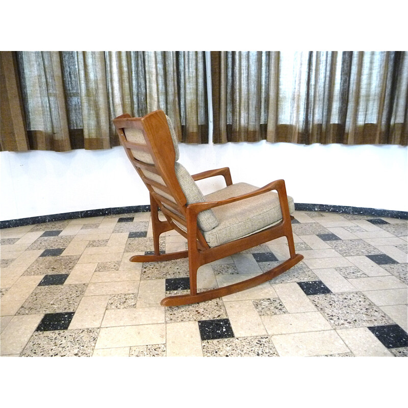 Beige rocking chair in wood and wool - 1960s