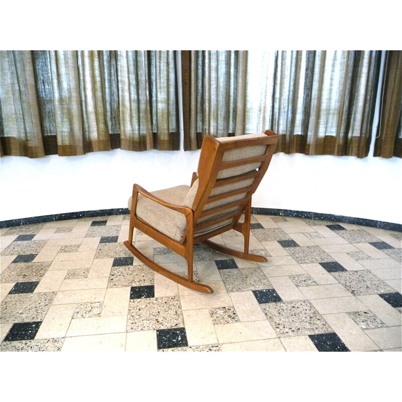 Beige rocking chair in wood and wool - 1960s