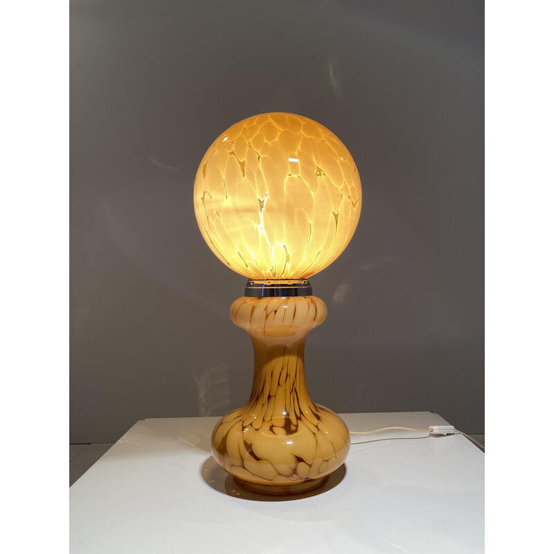 Lámpara de sobremesa vintage de cristal de Murano amarillo de Carlo Nason para Mazzega, años 60