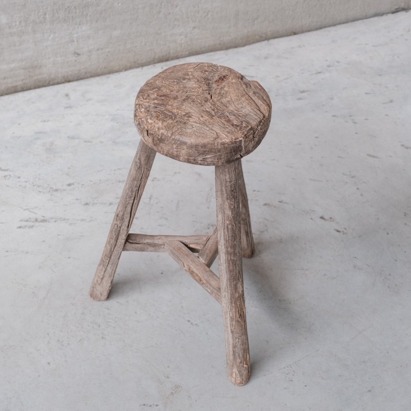 Wooden vintage stool, France 1930s