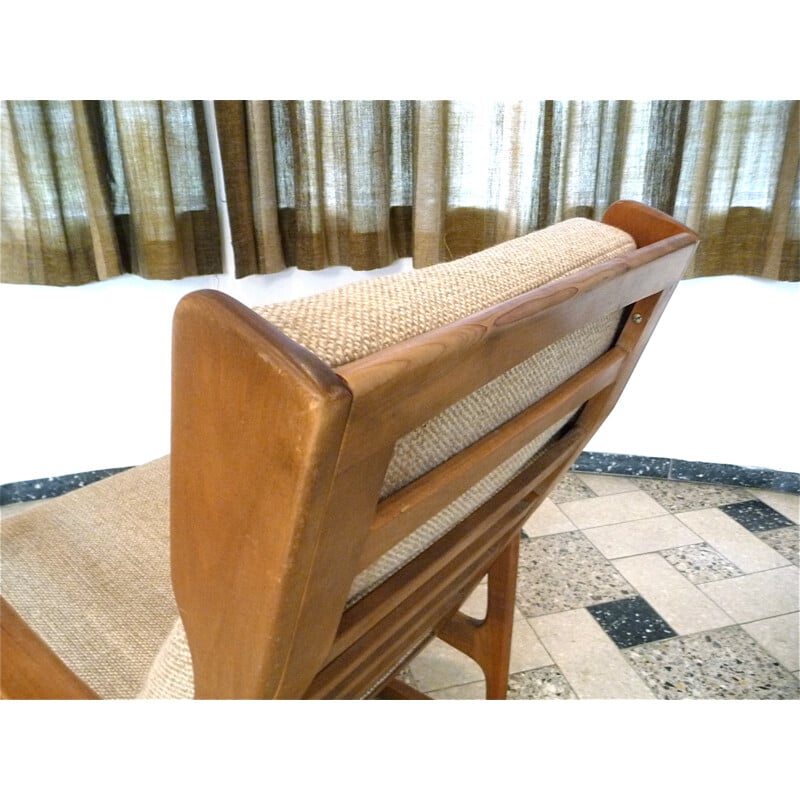 Beige rocking chair in wood and wool - 1960s