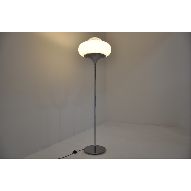 Vintage metalen, plastic en opaline vloerlamp van Harvey Guzzini, 1960