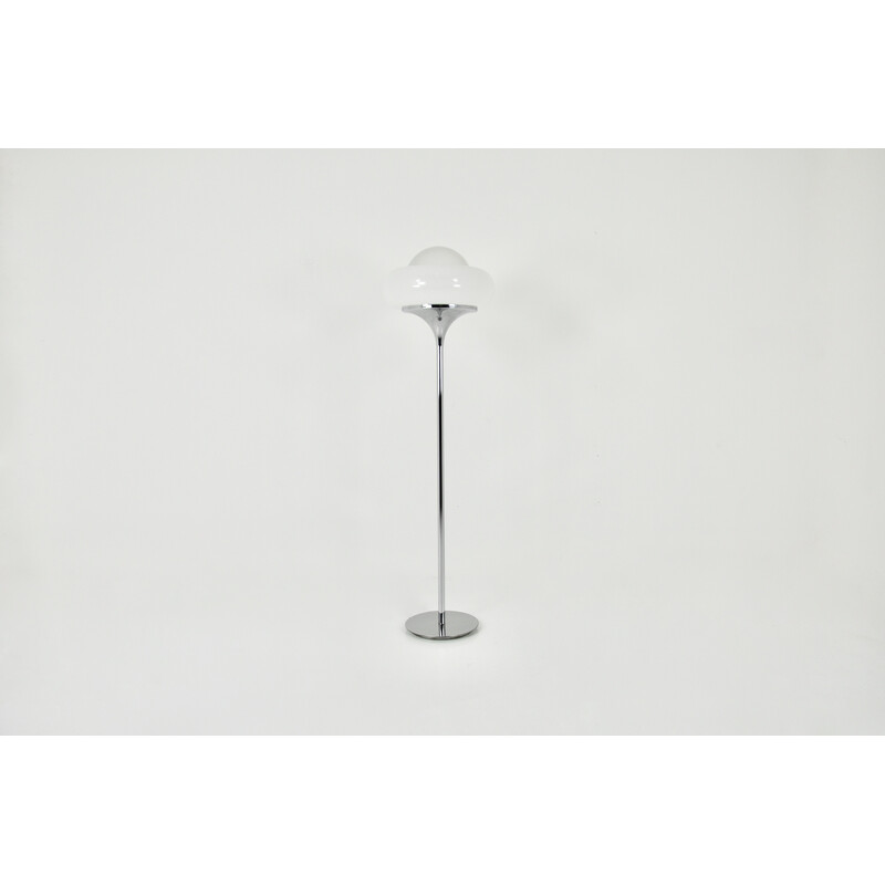 Vintage metal, plastic and opaline floor lamp by Harvey Guzzini, 1960s