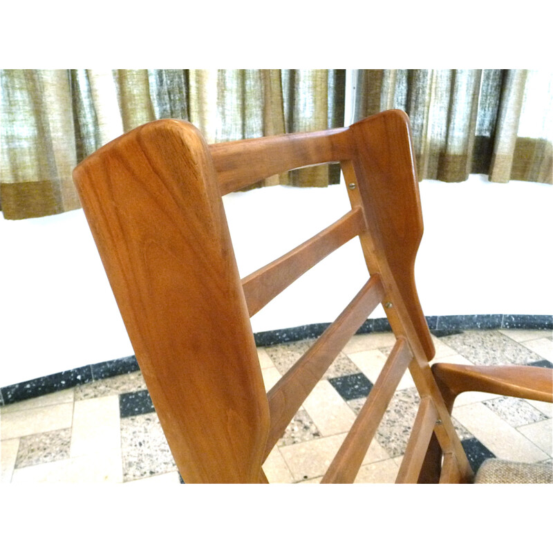 Chaise à bascule beige en bois et en laine - 1960