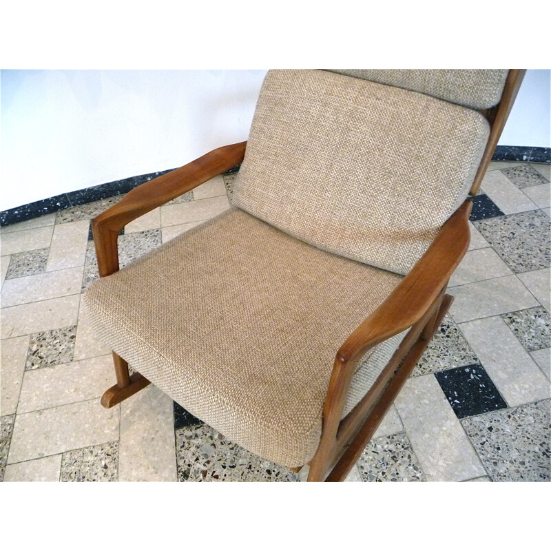 Beige rocking chair in wood and wool - 1960s