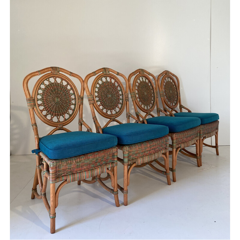 Satz von 4 Vintage-Rattan-Esszimmerstühlen, 1960er Jahre