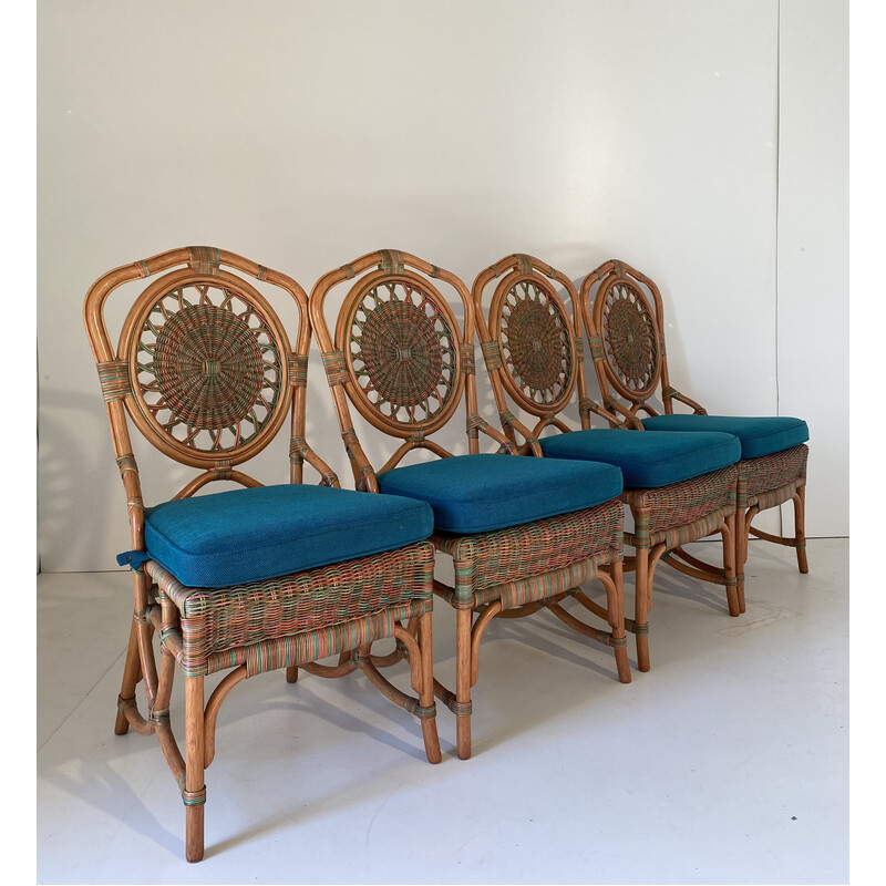 Set of 4 vintage rattan dining chairs, 1960s