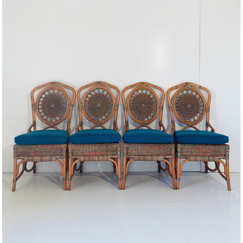 Set of 4 vintage rattan dining chairs, 1960s