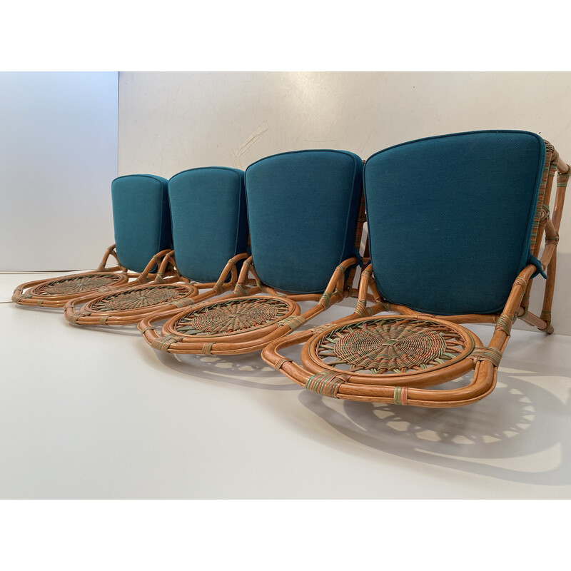 Set of 4 vintage rattan dining chairs, 1960s