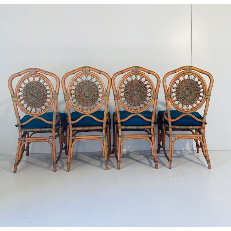 Conjunto de 4 cadeiras de jantar rattan vintage, década de 1960