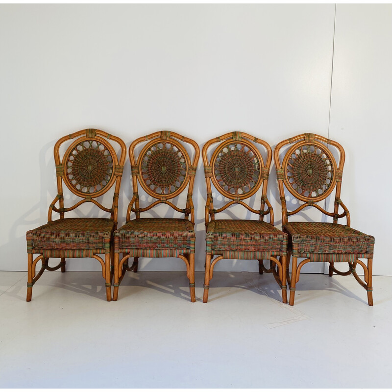 Set of 4 vintage rattan dining chairs, 1960s