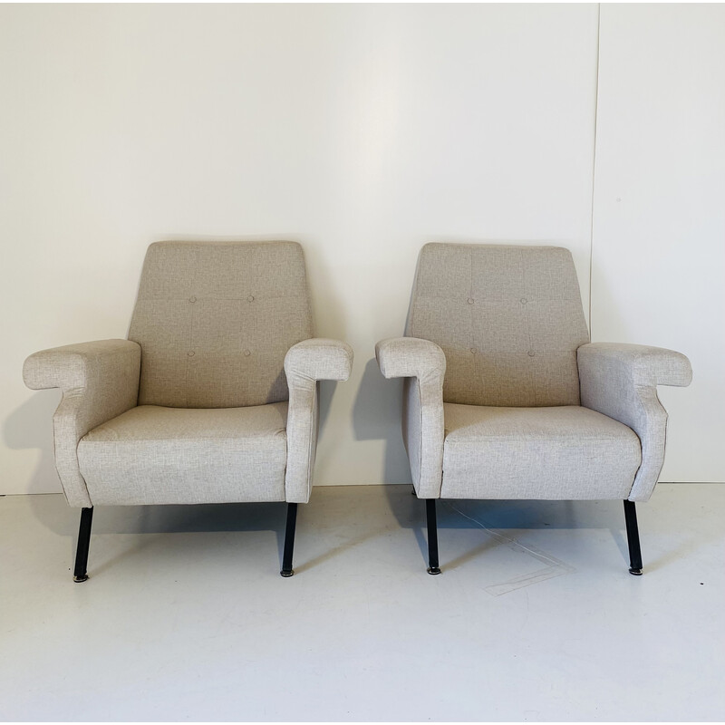 Pair of vintage beige fabric cover armchairs, 1960s