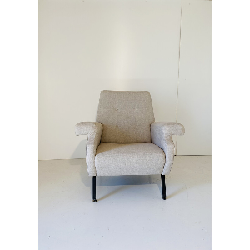 Paire de fauteuils vintage en tissu beige, 1960